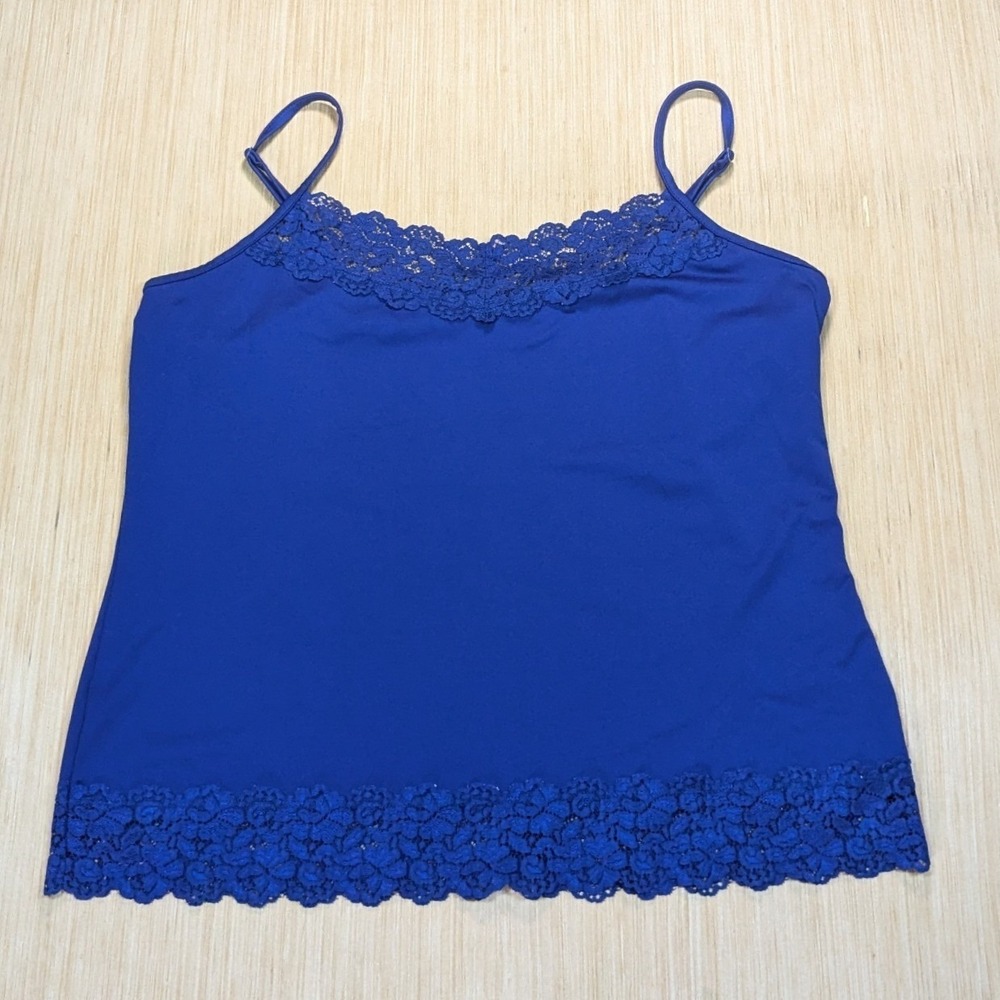 Cato Woman Blue Lace Trim Camisole Tank Top Size 18/20W Stretch Adjustable Strap